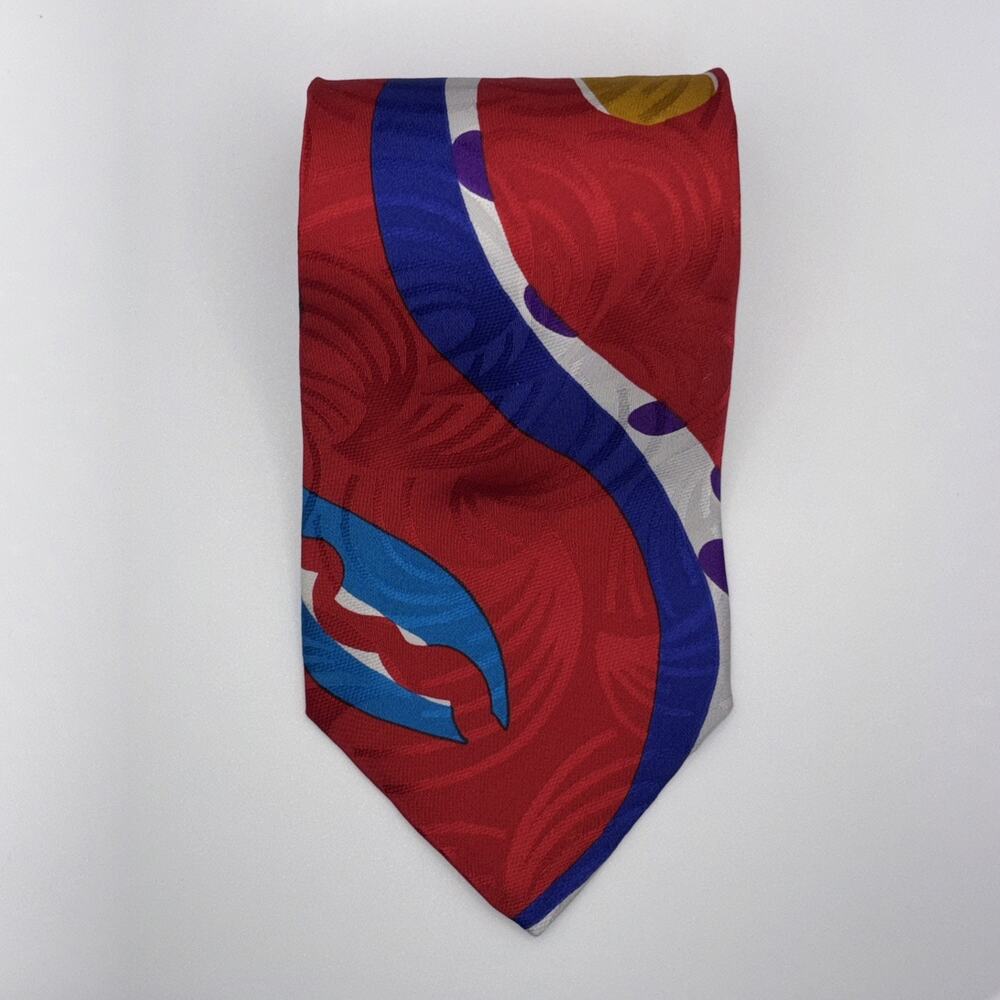 Bugatti Men’s Vintage Tie 100% Silk Red Abstract 3.5”